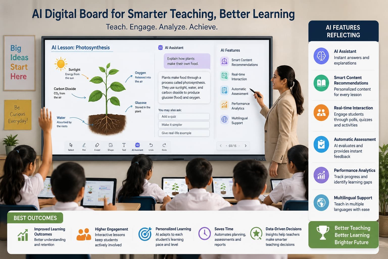 AI Interactive Digital Board in classroom environment